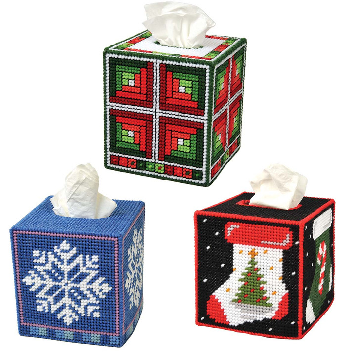 Herrschners Christmas Tissue Box Trio Plastic Canvas