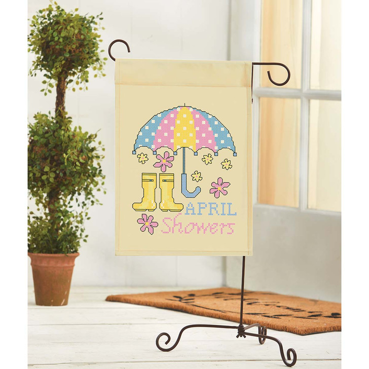 Herrschners April Showers Porch Flag Stamped Cross-Stitch Kit