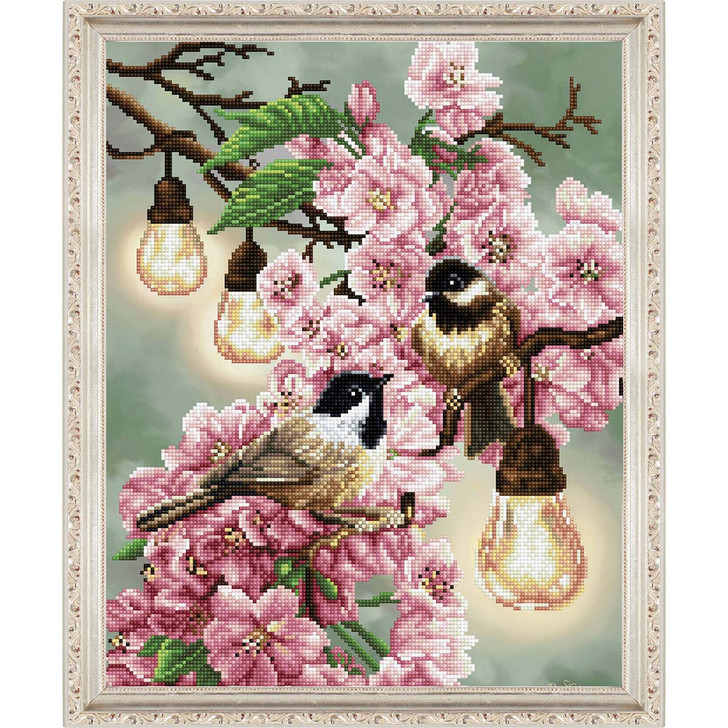Diamond Dotz Cherry Blossoms & Chickadees Kit & Frame Diamond Painting