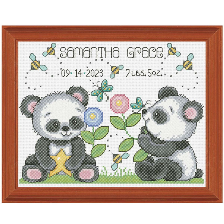 Herrschners Playful Pandas Birth Record Counted Cross-Stitch Kit