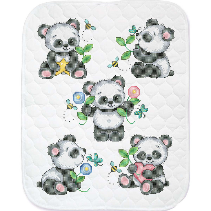 Herrschners Playful Pandas Quilt Stamped Cross-Stitch Kit