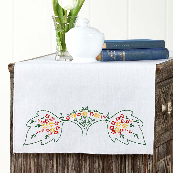 Herrschners Priscilla Dresser Scarf Stamped Embroidery