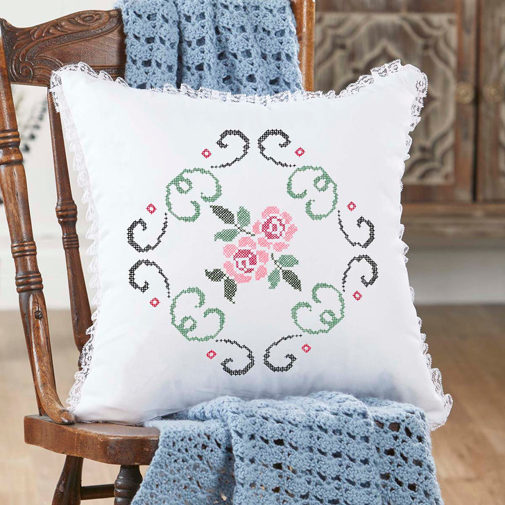 Herrschners Alexandra Pillow Cover Stamped Cross-Stitch