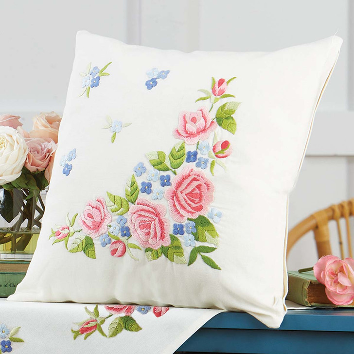 Nob Hill Rose Circle Pillow Cover Stamped Embroidery Kit