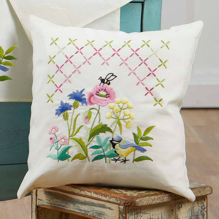 Nob Hill Blue & Yellow Bird Pillow Cover Stamped Embroidery Kit