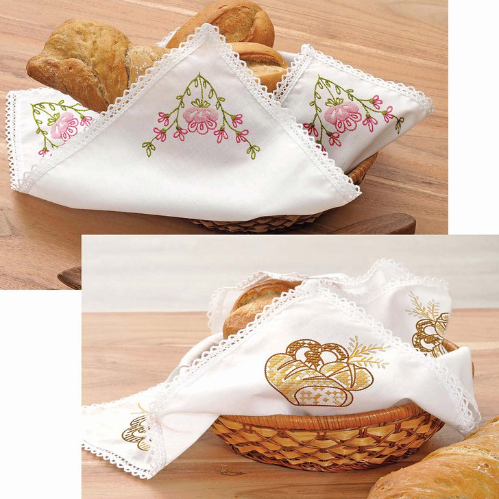 Leisure Arts Bread Basket Cloth Set Stamped Embroidery