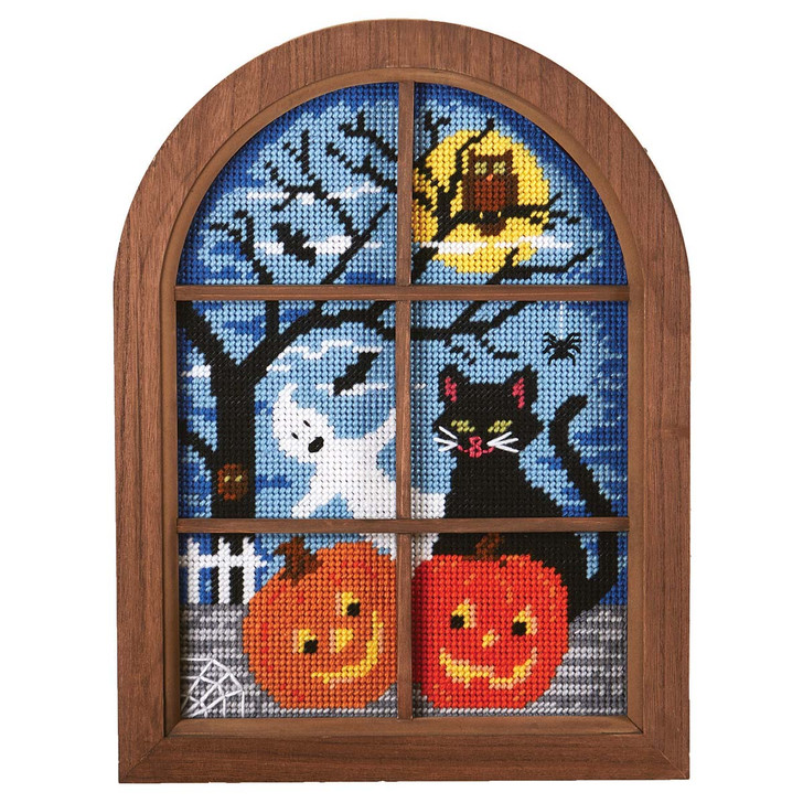 Herrschners Spooky Night Window Wall Hanging Kit & Frame Plastic Canvas