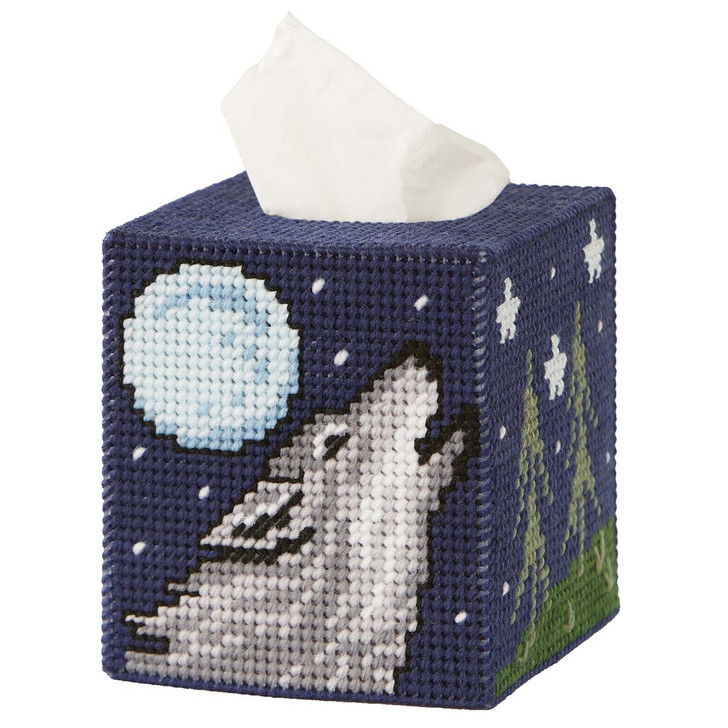 Herrschners Moonlight Wolf Tissue Box Plastic Canvas Kit
