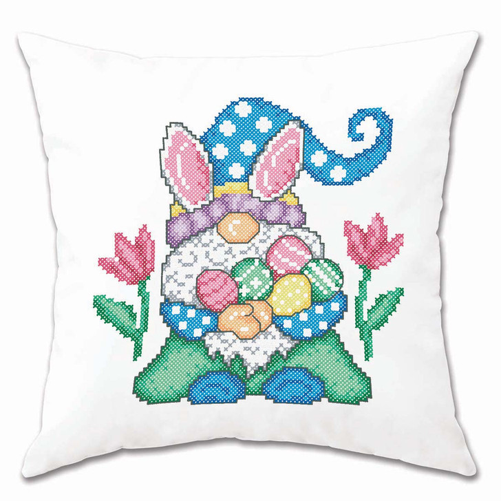 Herrschners Easter Gnome Pillow Cover Stamped Cross-Stitch Kit