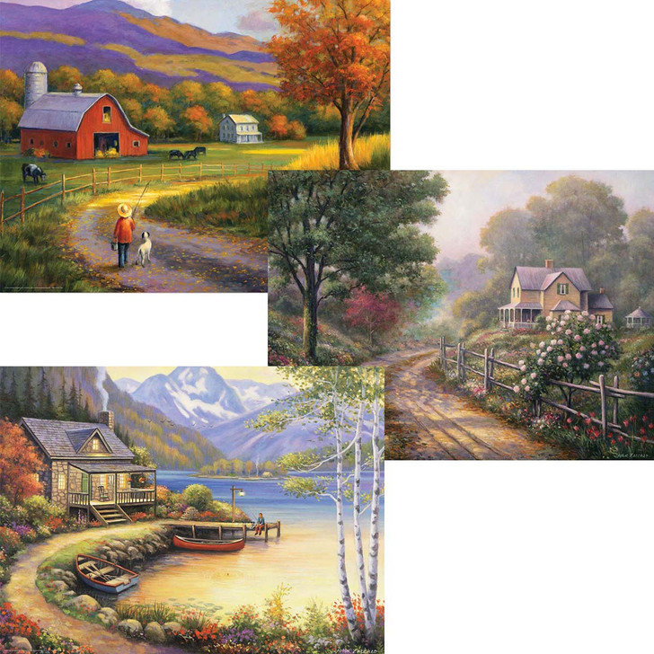 The Jigsaw Puzzle Factory Lilac Morning, Fishing & Journey Home, Set of 3 Jigsaw Puzzle