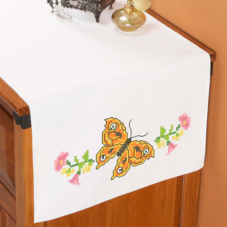 Herrschners Butterfly Flutter Dresser Scarf Stamped Cross-Stitch