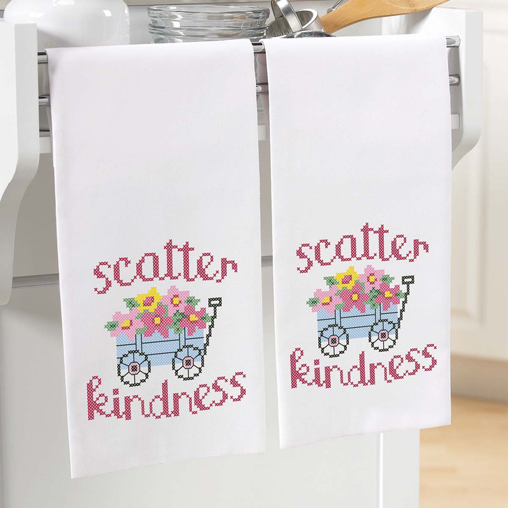 Herrschners Scatter Kindness Towel Pair Stamped Cross-Stitch