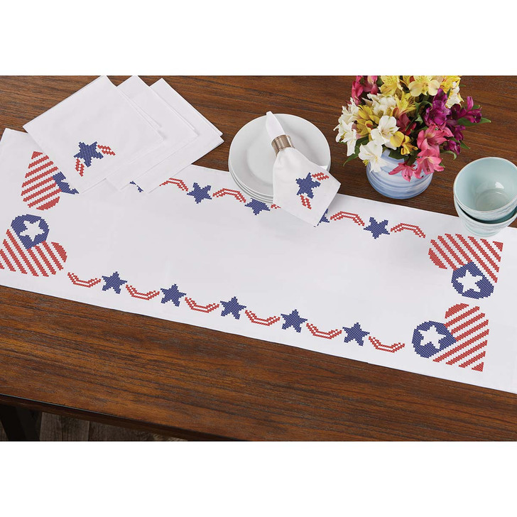 Herrschners Patriotic Table Runner & Napkins Set Stamped Cross-Stitch