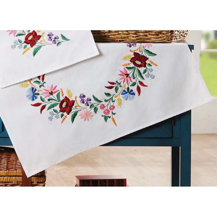 Herrschners Floral Table Topper Stamped Embroidery Kit