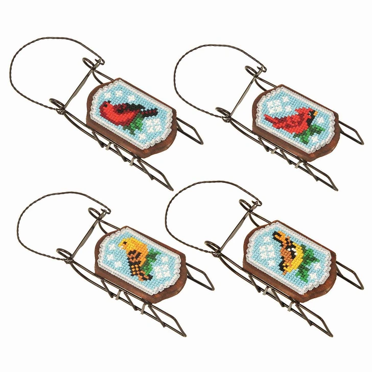 Herrschners Winter Birds Sled Ornaments Counted Cross-Stitch Kit