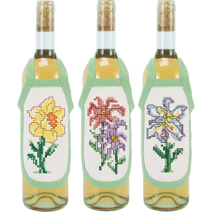 Herrschners Spring Flowers Bottle Aprons Stamped Cross-Stitch