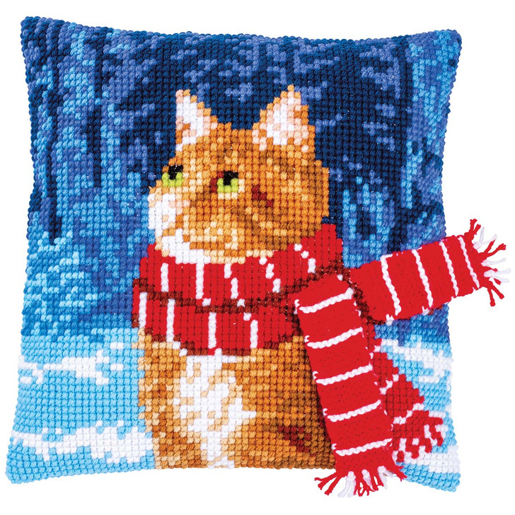 Vervaco Cat with Scarf Pillow Cover Needlepoint Kit