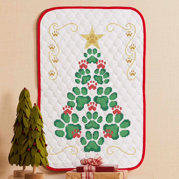 Herrschners Merry Paws Tree Wall Hanging Stamped Cross-Stitch Kit