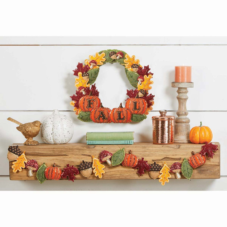 Herrschners Colors of Fall Wreath & Garland, Set of 2 Felt & Sequin Kit