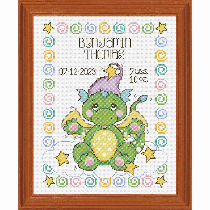 Baby by Herrschners Sleepy Dragons Birth Record Counted Cross-Stitch Kit