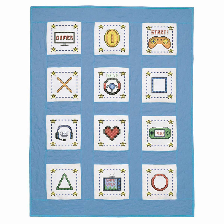 Herrschners Video Gamer Kid's Quilt Blocks Stamped Cross-Stitch