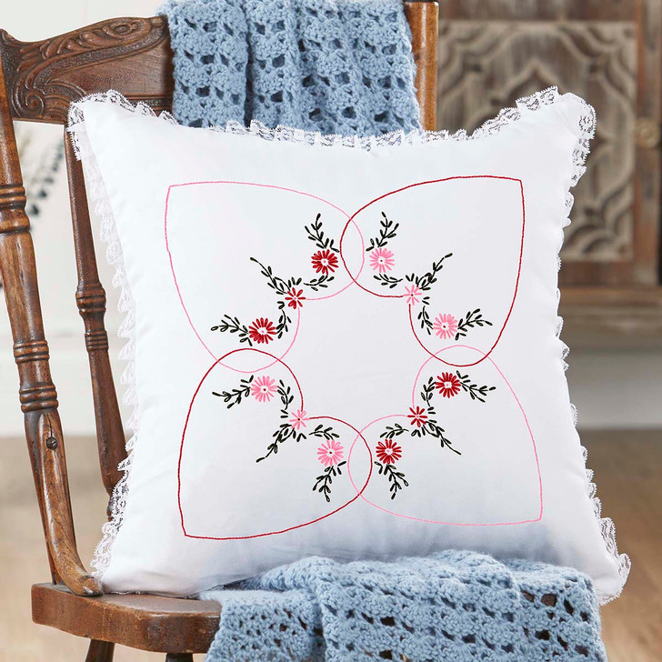 Herrschners Juliet Pillow Cover Stamped Embroidery