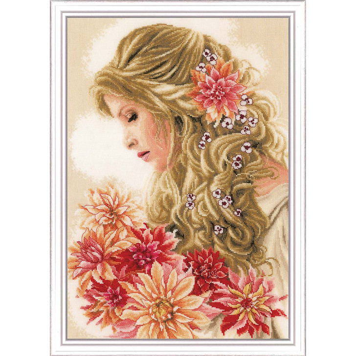 LanArte Lady Dahlia Kit & Frame Counted Cross-Stitch