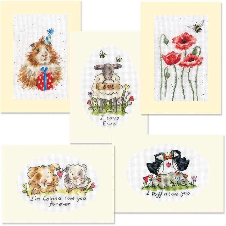 Bothy Threads Love & Thinking of You Greeting Card, Set of 5 Counted Cross-Stitch