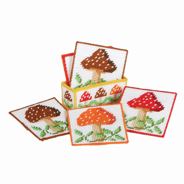 Herrschners Mushroom Coasters Plastic Canvas Kit