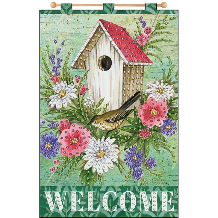 Design Works Welcome White Birdhouse-June Banner Felt & Sequin Kit