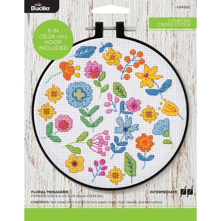 Plaid Floral Menagerie Counted Cross-Stitch Kit