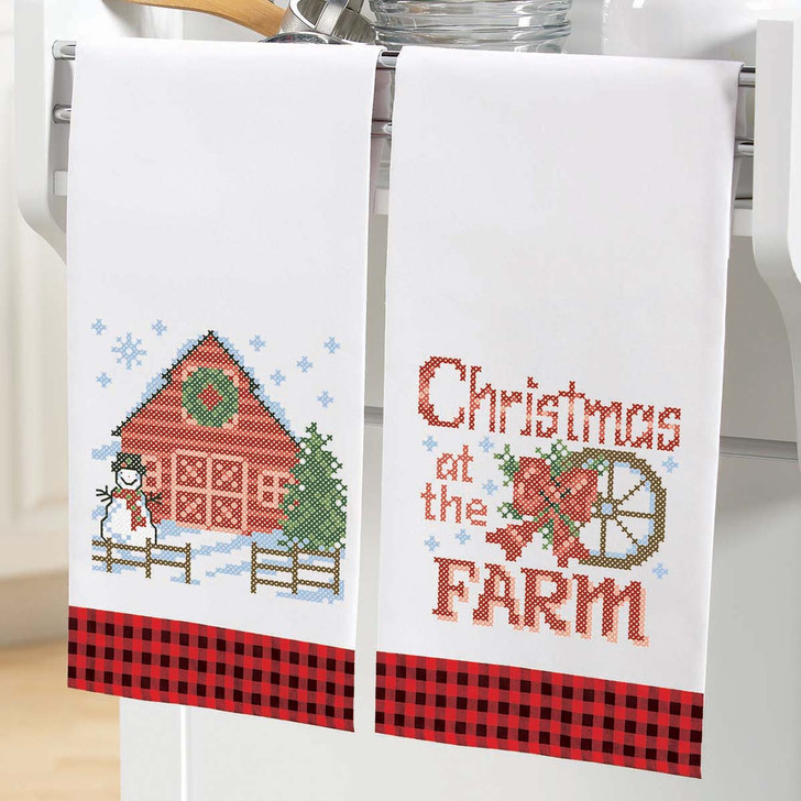 Herrschners Christmas at the Farm Towel Pair Stamped Cross-Stitch