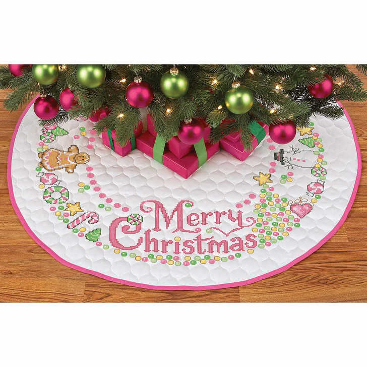 Herrschners Candy Christmas Tree Skirt Stamped Cross-Stitch Kit