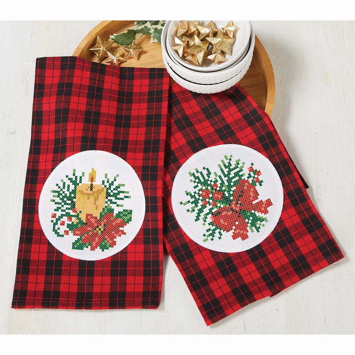 Christmas Greenery Towel Pair Thread Kit