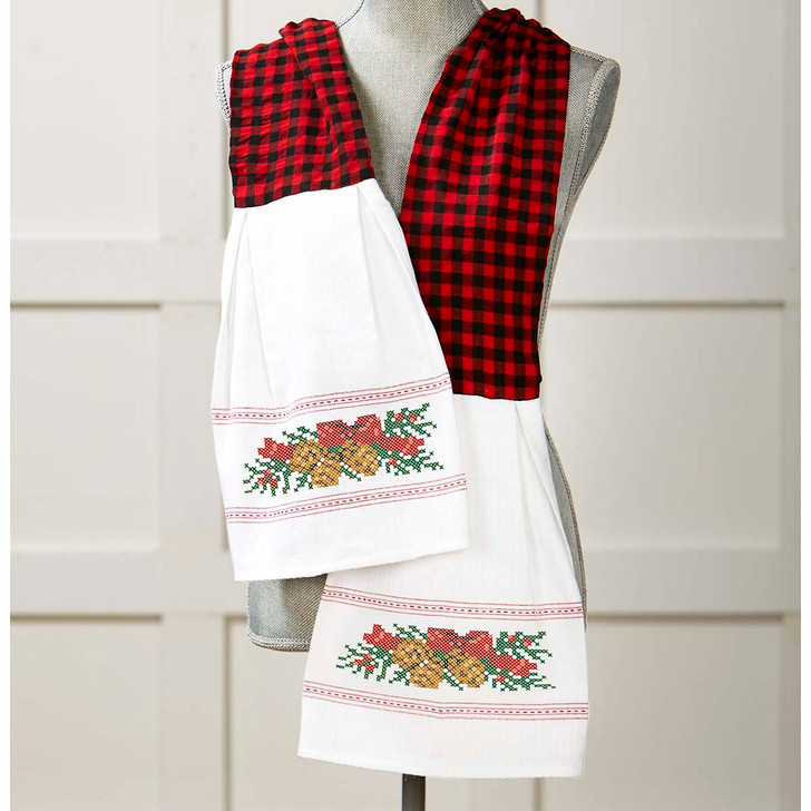 Herrschners Christmas Greenery Kitchen Scarf Stamped Cross-Stitch Kit