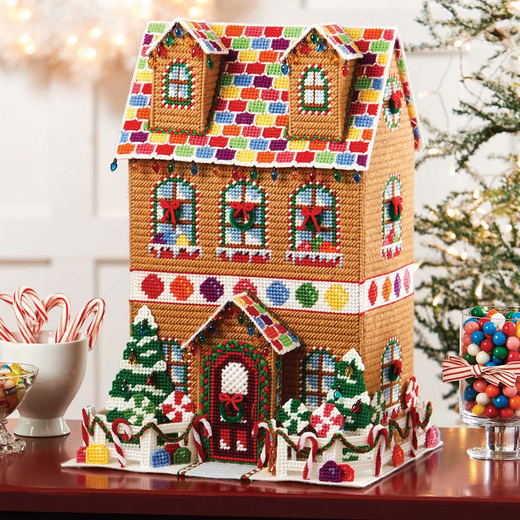ハンドメイド Herrschners Candy Lane Gingerbread House Plastic Canvas Kit