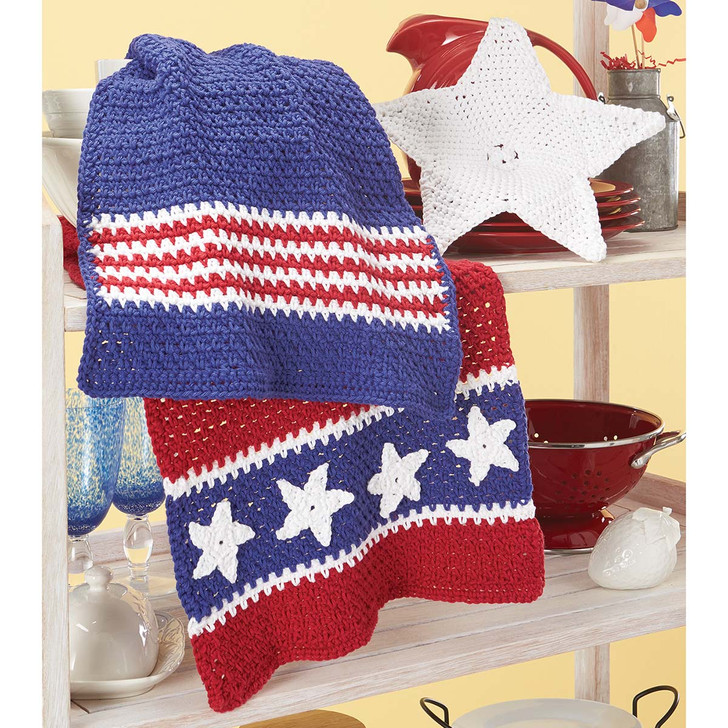 Village Yarn Patriotic Kitchen Towels & Stars Dishcloth Set Crochet Kit