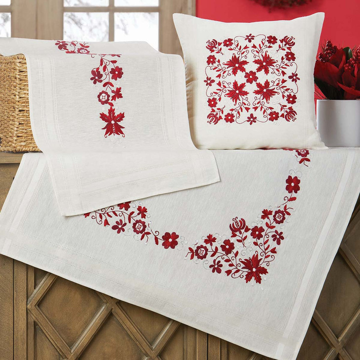 Craftways Christmas Red Floral Set Stamped Embroidery