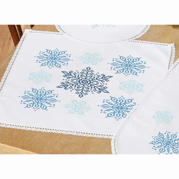 Herrschners Snow Crystals Table Topper Stamped Cross-Stitch