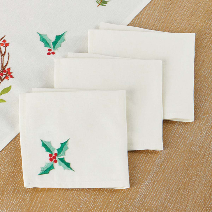 Craftways Christmas Finch Napkins Stamped Embroidery Kit