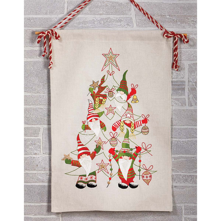 Craftways Gnomes Christmas Tree Wall Hanging Stamped Embroidery Kit