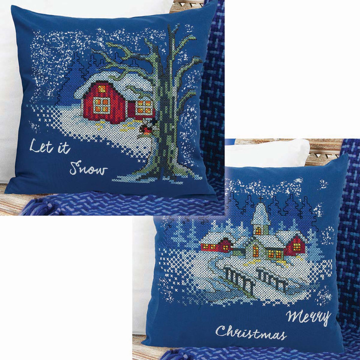 Craftways Let it Snow & Merry Christmas Pillow Cover Set Stamped Cross-Stitch