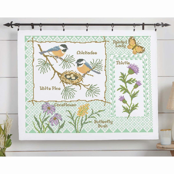 Herrschners Chickadees & Thistle Quilt Top Stamped Cross-Stitch Kit