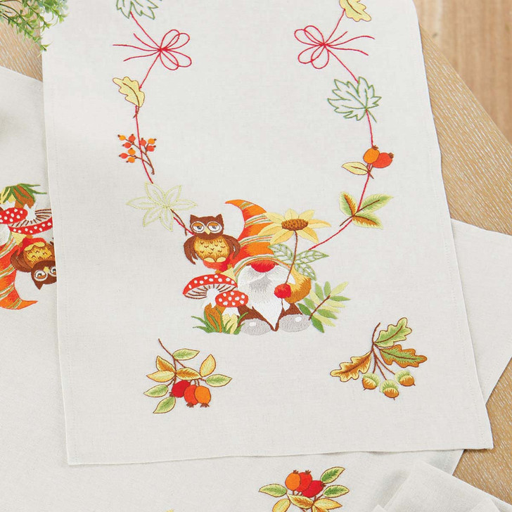 Craftways Gnome Harvest Table Runner Stamped Embroidery Kit