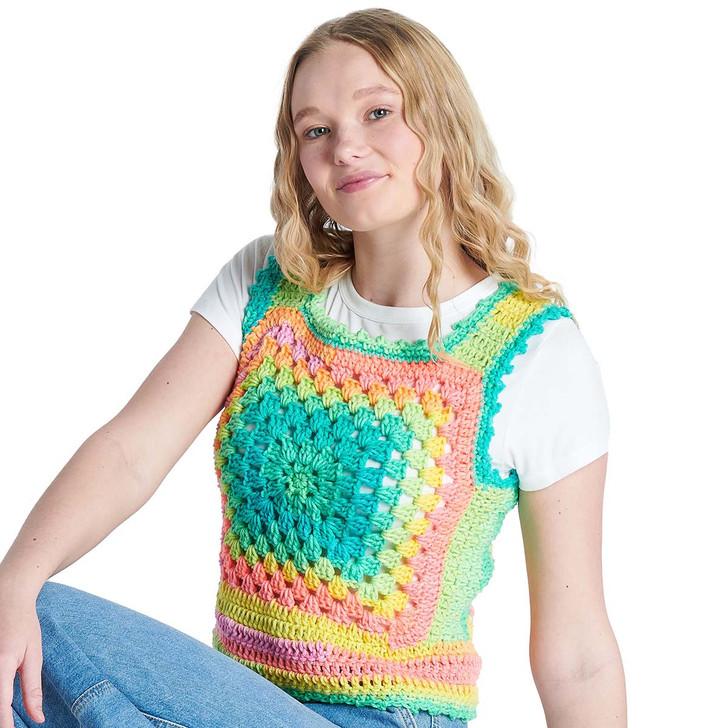 Red Heart Granny Square Retro Top Pattern Free Download