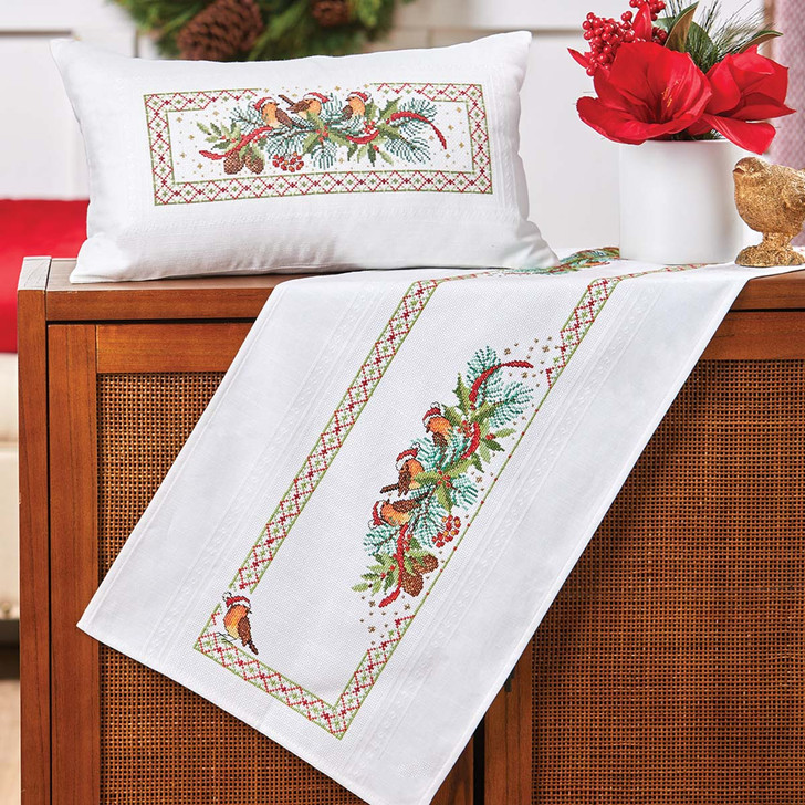 Craftways Santa Birds Pillow Cover & Table Runner Set Counted Cross-Stitch