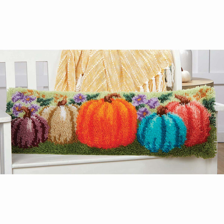 Herrschners Pumpkin Palette Bench Pillow Latch Hook Kit