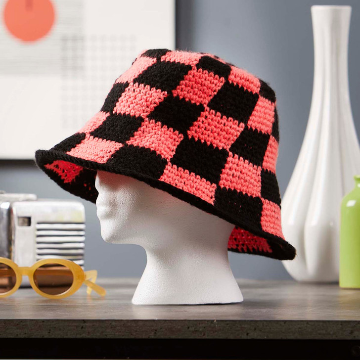 Herrschners Neon Checkers Bucket Hat Crochet Kit