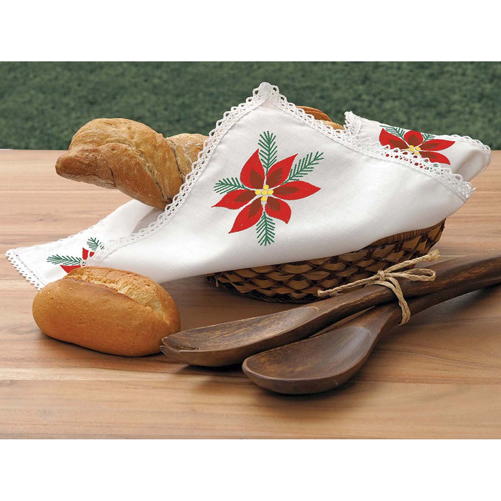 Leisure Arts Poinsettia Bread Cloth Stamped Embroidery Kit