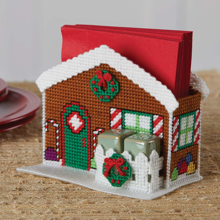 Herrschners Christmas House Napkin Holder Plastic Canvas Kit